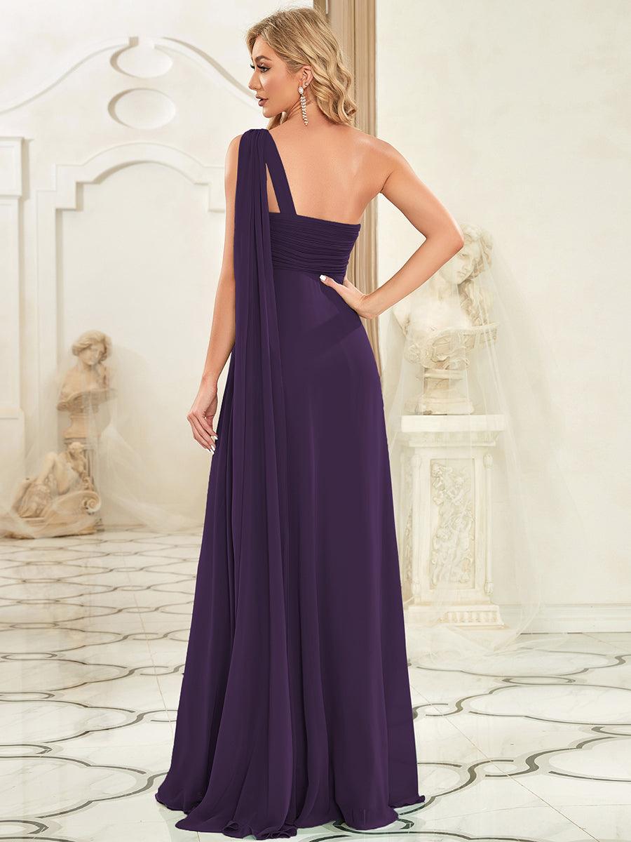 Taille personnalisée Robes de Soirée élégante Chiffon avec Une épaule pour Femmes #Couleur_Violet Fonce
