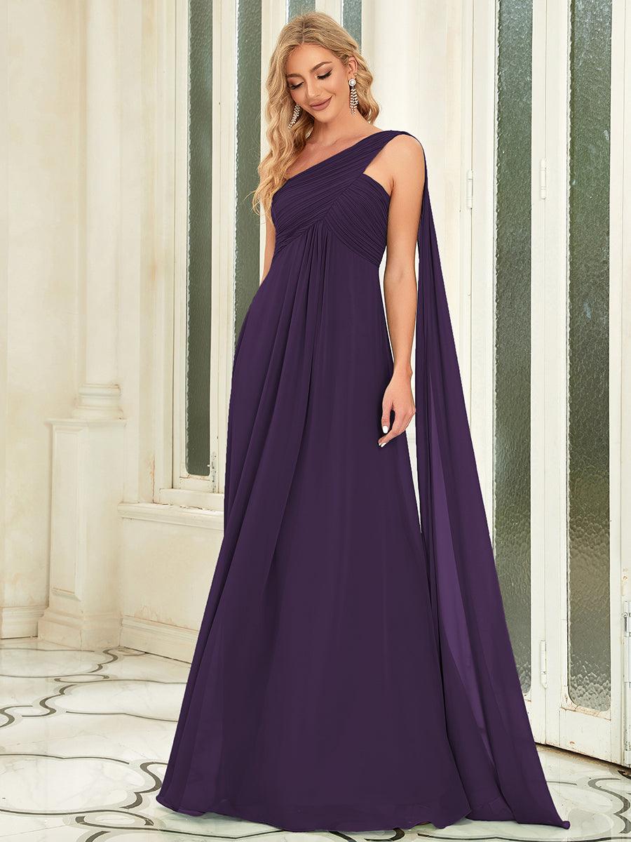 Taille personnalisée Robes de Soirée élégante Chiffon avec Une épaule pour Femmes #Couleur_Violet Fonce