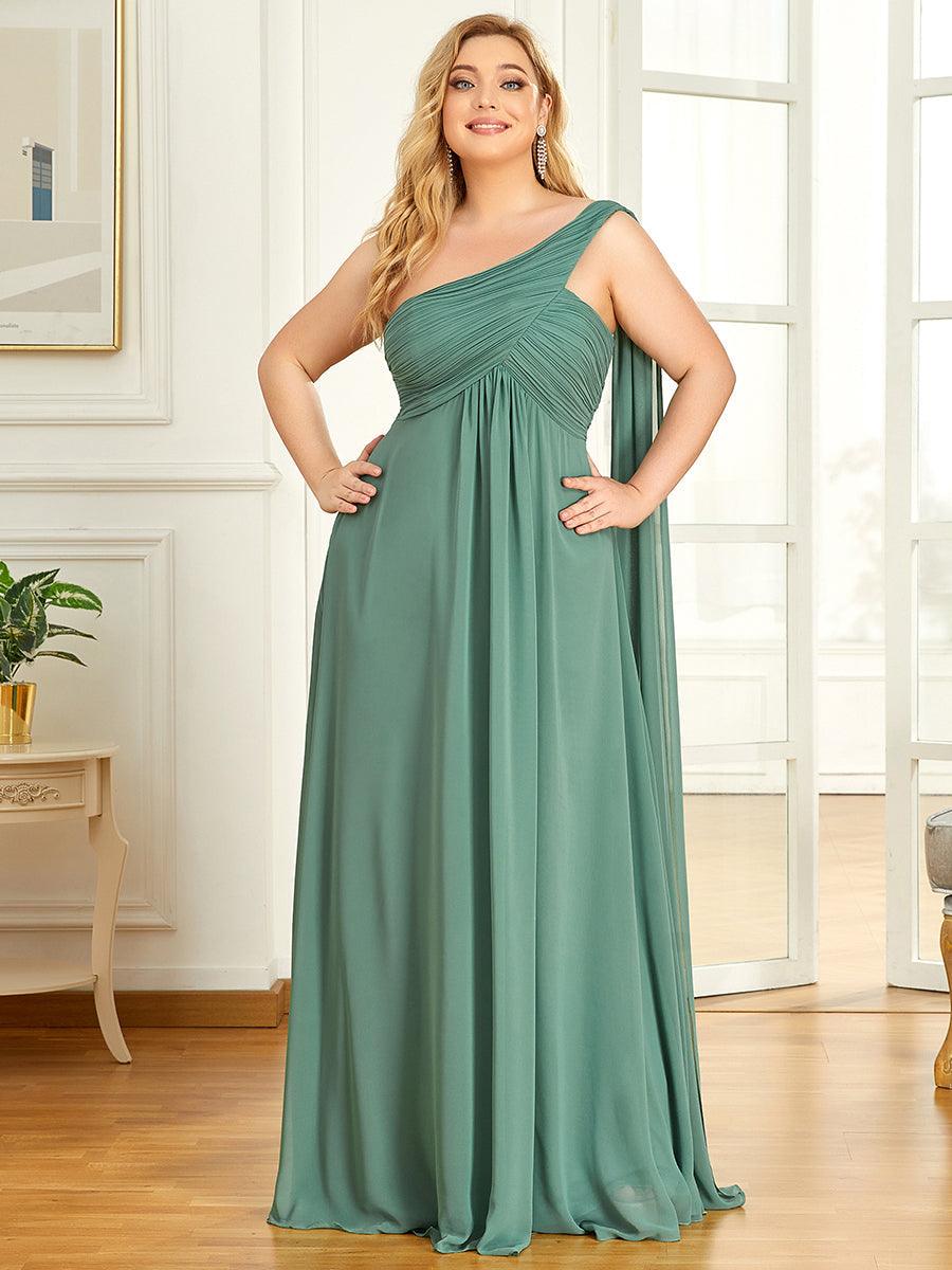Taille personnalisée Robes de Soirée élégante Chiffon avec Une épaule pour Femmes #Couleur_Haricot Vert