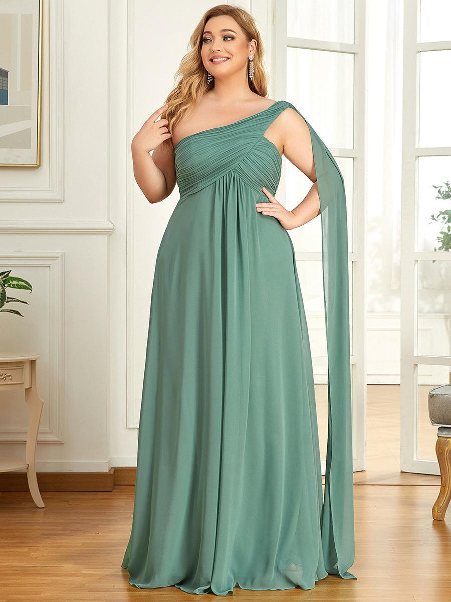 Robes de Demoiselle d'Honneur longue élégante Chiffon Seule-épaule #Couleur_Haricot Vert