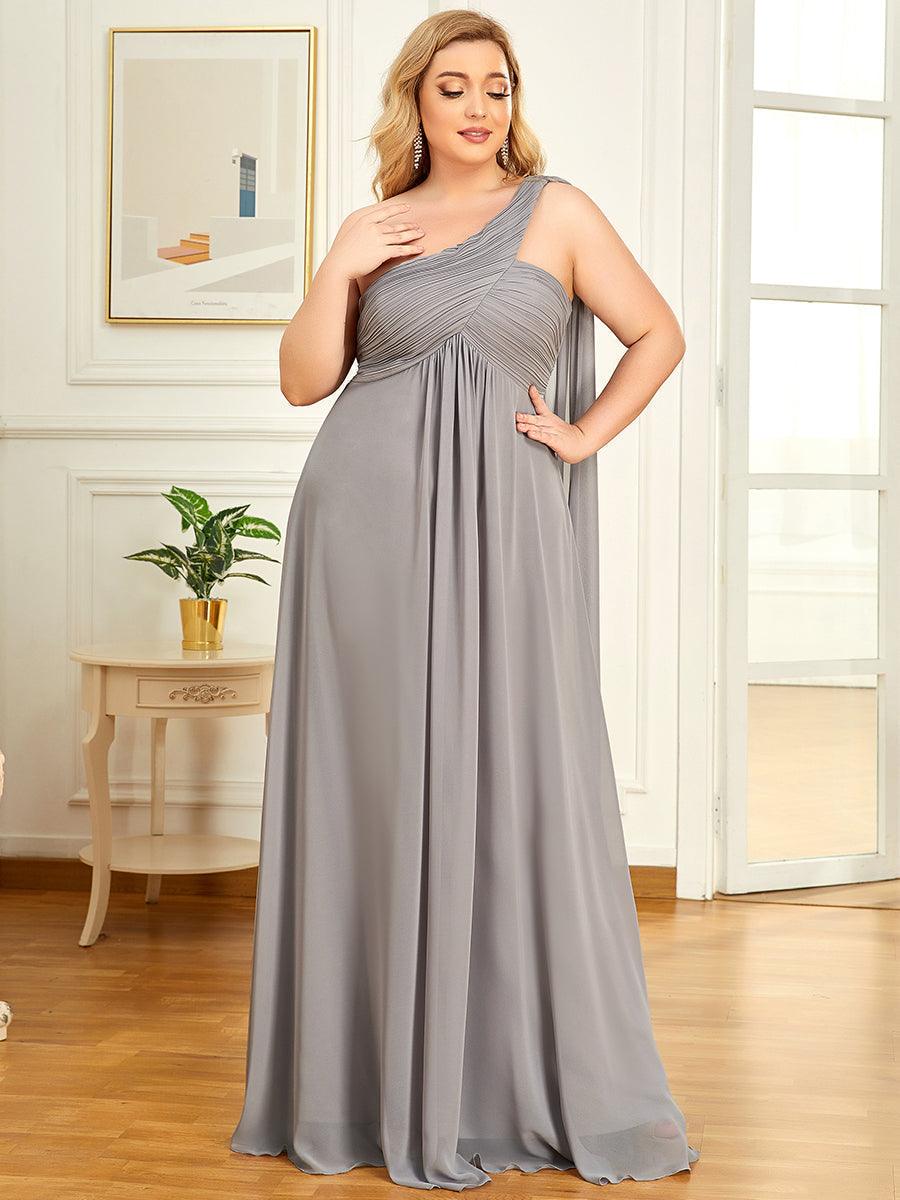 Robes de Demoiselle d'Honneur longue élégante Chiffon Seule-épaule #Couleur_Gris