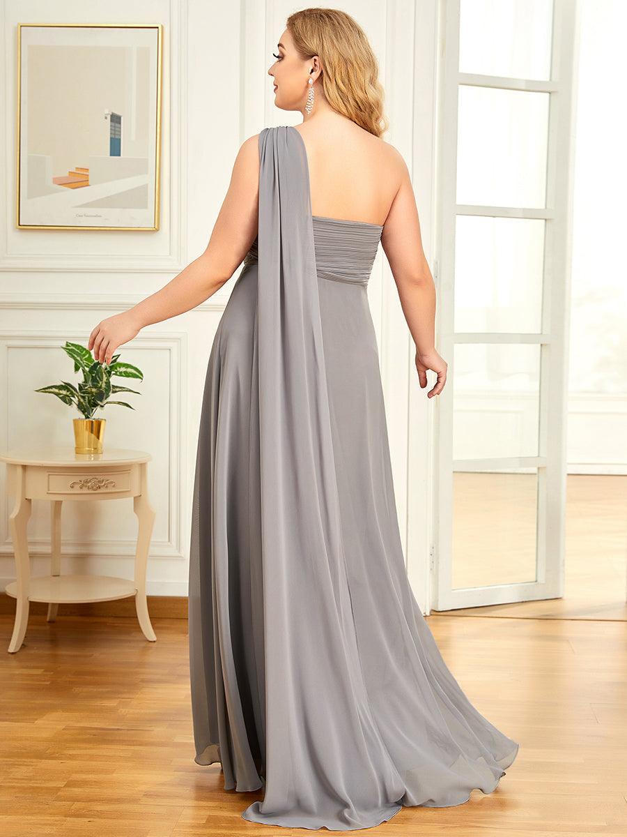 Robes de Demoiselle d'Honneur longue élégante Chiffon Seule-épaule #Couleur_Gris
