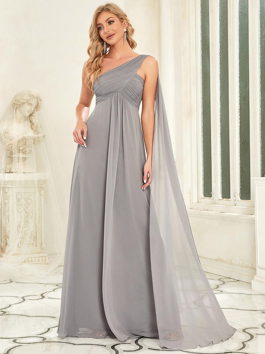 Robes de Demoiselle d'Honneur longue élégante Chiffon Seule-épaule #Couleur_Gris