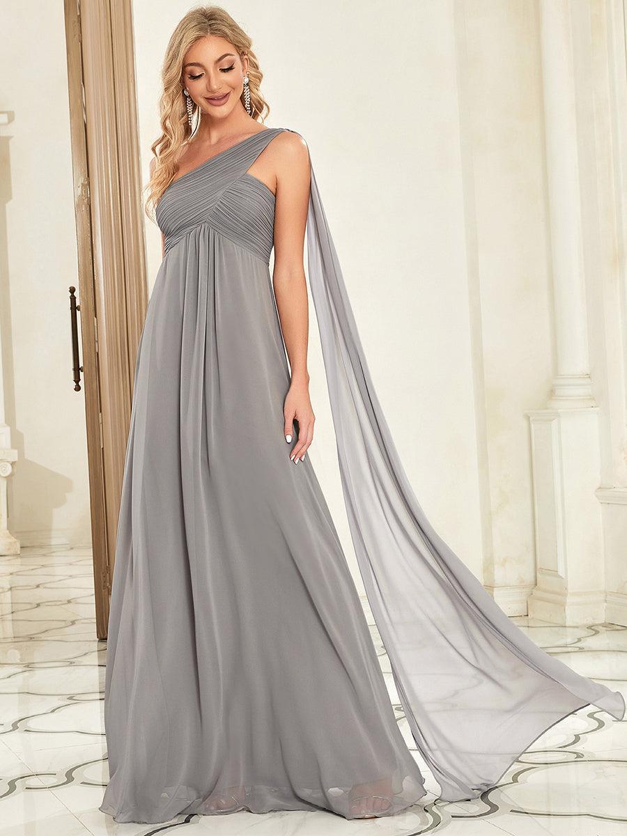 Robes de Demoiselle d'Honneur longue élégante Chiffon Seule-épaule #Couleur_Gris