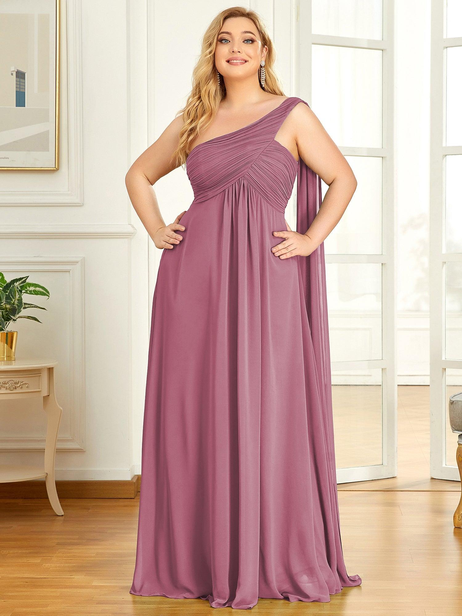 Robes de Demoiselle d'Honneur longue élégante Chiffon Seule-épaule #Couleur_Orchidee