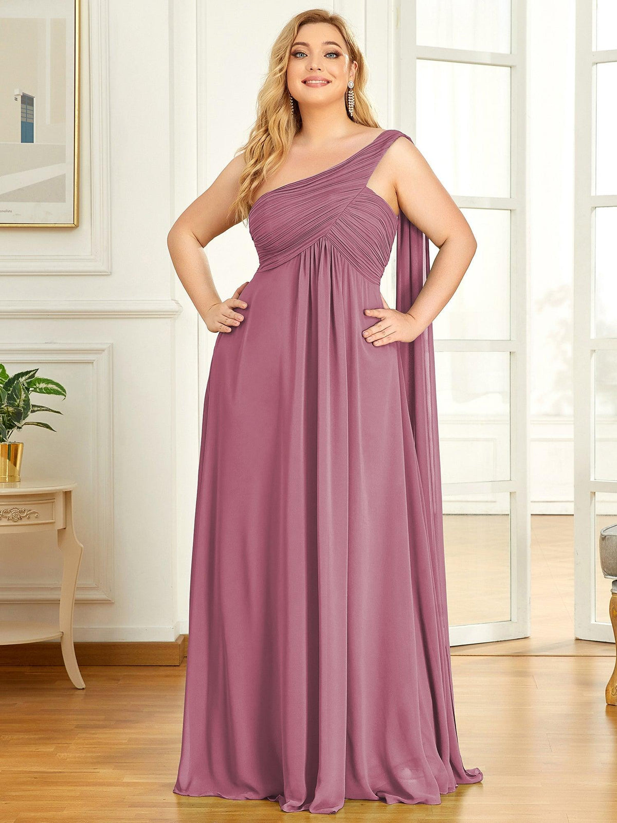 Robes de Soirée Grande Taille Maxi Chiffon avec Une épaule pour Femmes #Couleur_Orchidee