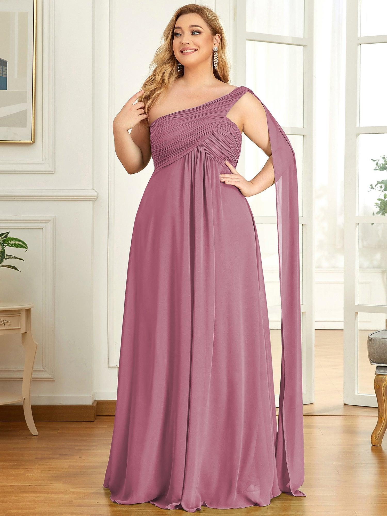 Robes de Soirée Grande Taille Maxi Chiffon avec Une épaule pour Femmes