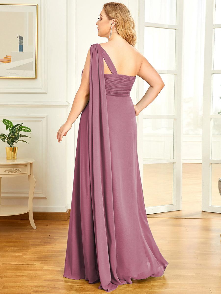 Robes de Demoiselle d'Honneur longue élégante Chiffon Seule-épaule #Couleur_Orchidee
