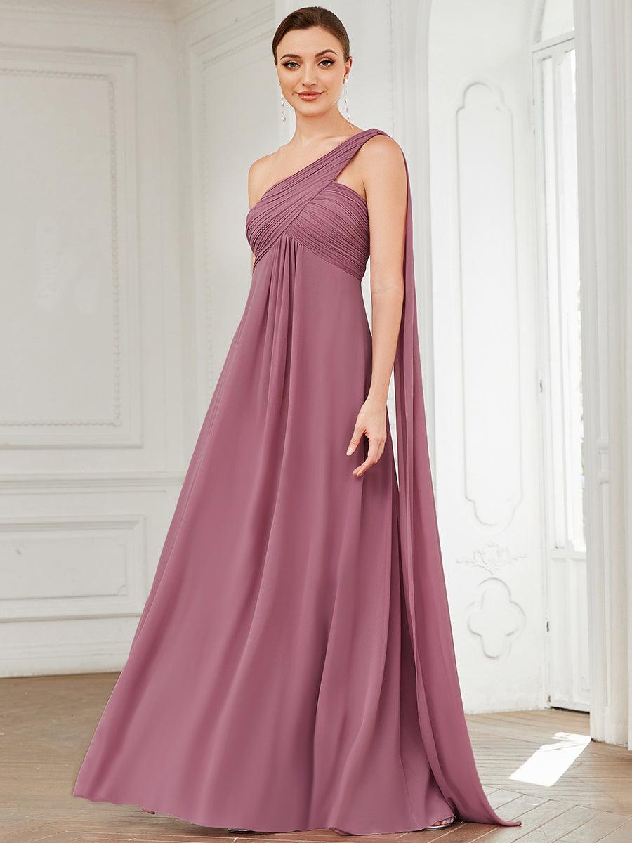 Robes de Demoiselle d'Honneur longue élégante Chiffon Seule-épaule #Couleur_Orchidee