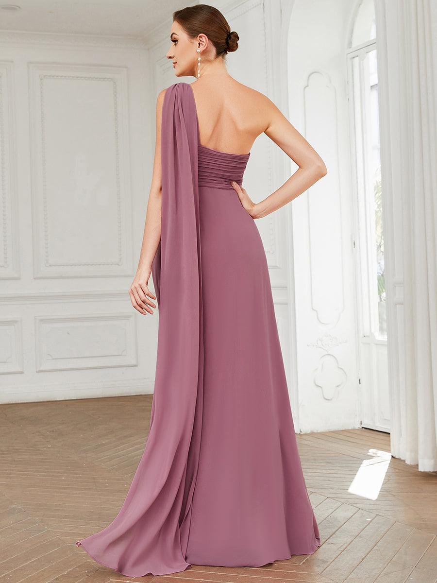 Robes de Demoiselle d'Honneur longue élégante Chiffon Seule-épaule #Couleur_Orchidee
