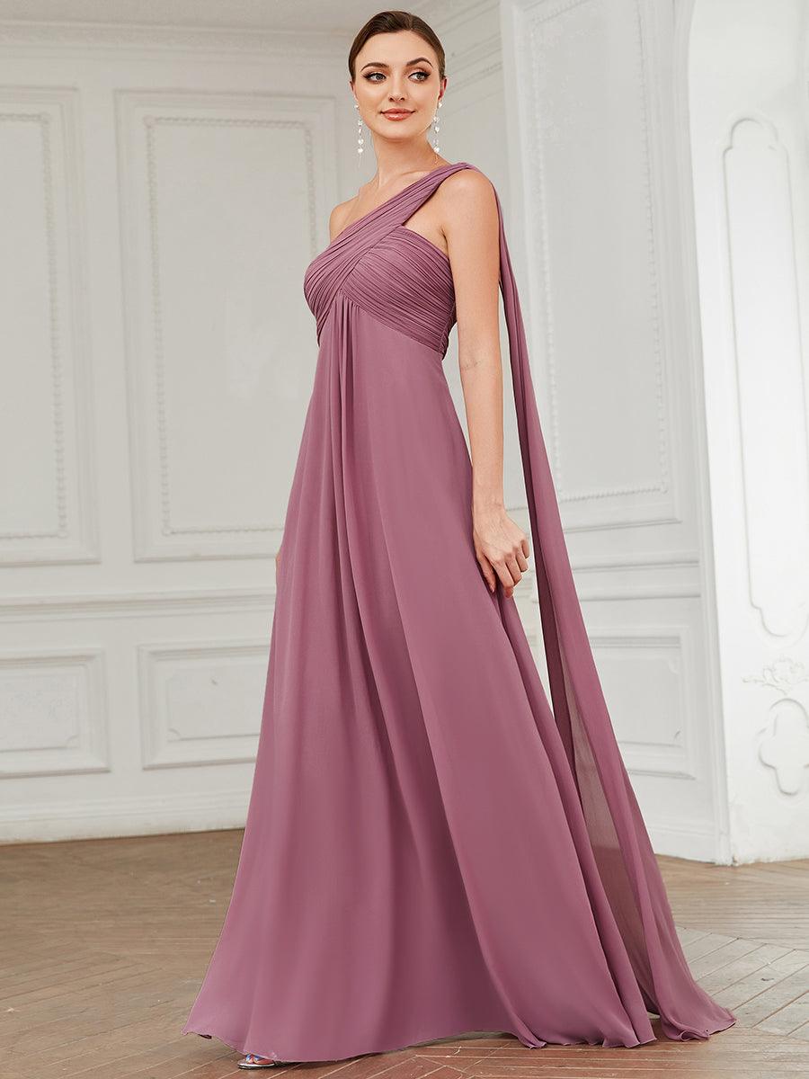 Robes de Demoiselle d'Honneur longue élégante Chiffon Seule-épaule #Couleur_Orchidee