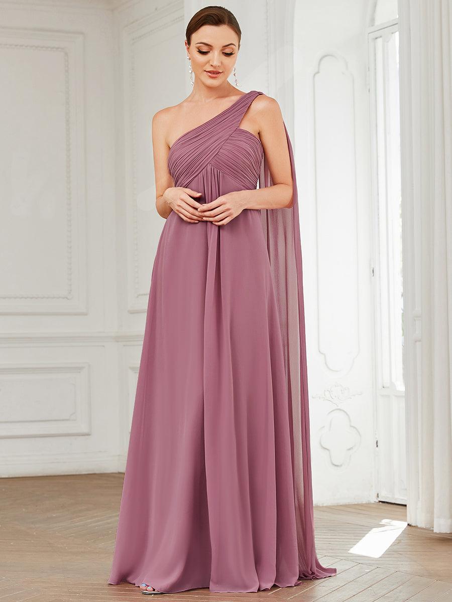 Robes de Demoiselle d'Honneur longue élégante Chiffon Seule-épaule #Couleur_Orchidee