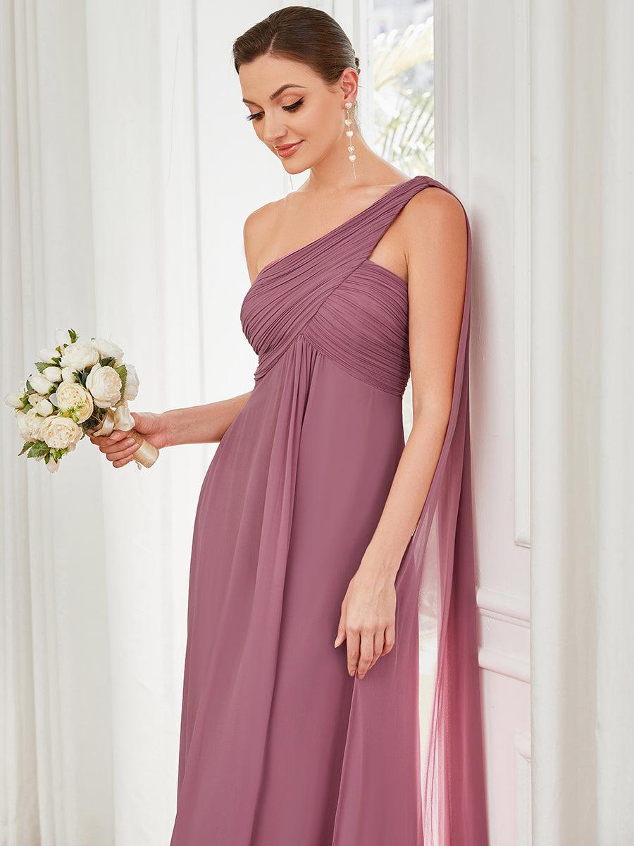 Robes de Demoiselle d'Honneur longue élégante Chiffon Seule-épaule #Couleur_Orchidee