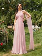 Robes de Demoiselle d'Honneur longue élégante Chiffon Seule-épaule #Couleur_Rose