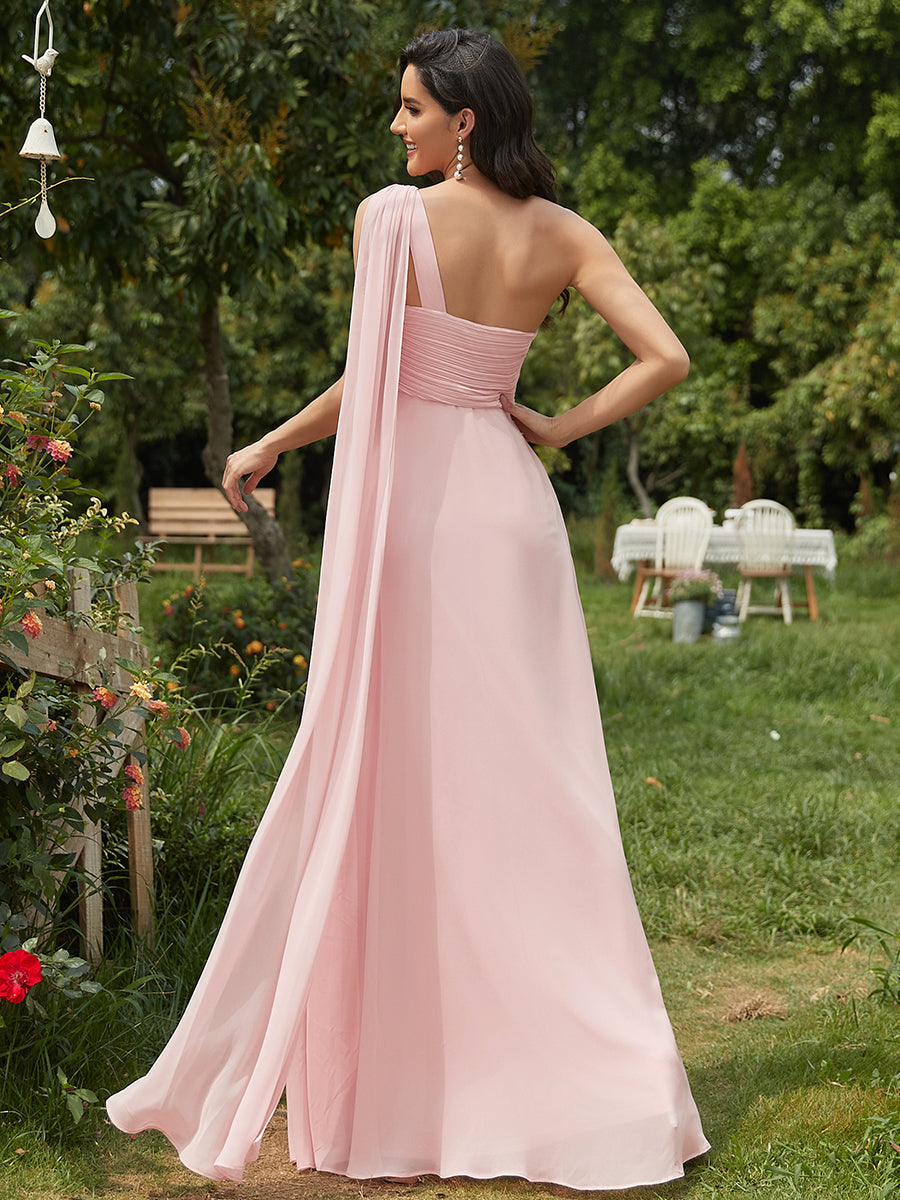 Taille personnalisée Robes de Soirée élégante Chiffon avec Une épaule pour Femmes #Couleur_Rose