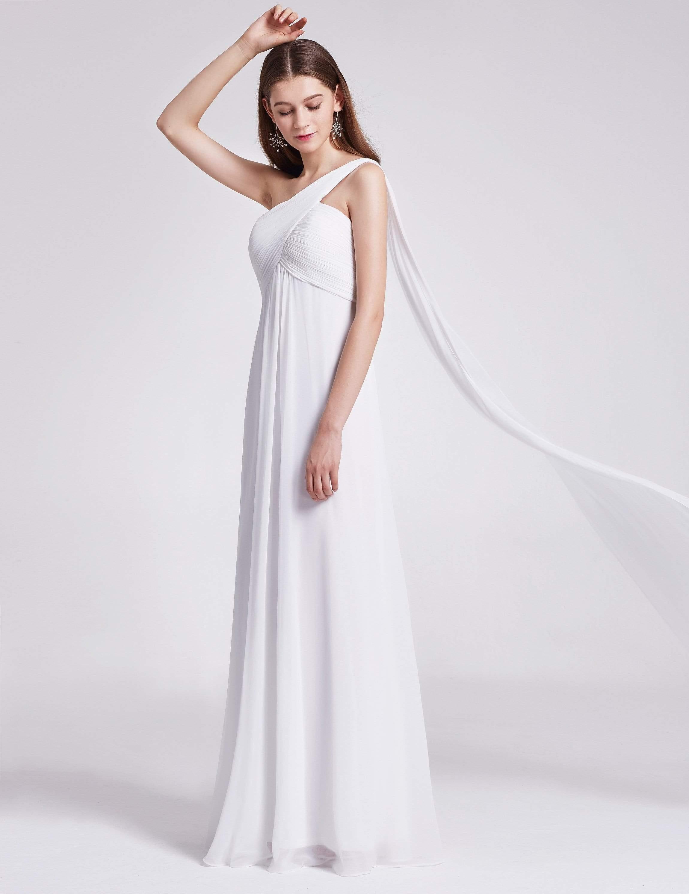Taille personnalisée Robes de Soirée élégante Chiffon avec Une épaule pour Femmes #Couleur_Blanc