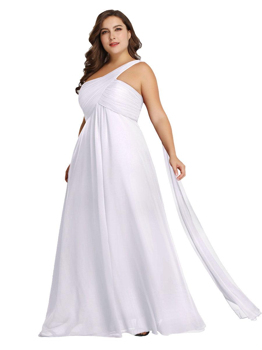Taille personnalisée Robes de Soirée élégante Chiffon avec Une épaule pour Femmes #Couleur_Blanc