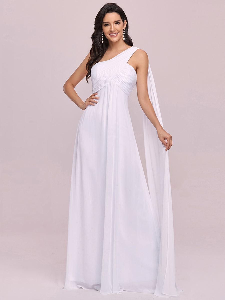 Taille personnalisée Robes de Soirée élégante Chiffon avec Une épaule pour Femmes #Couleur_Blanc