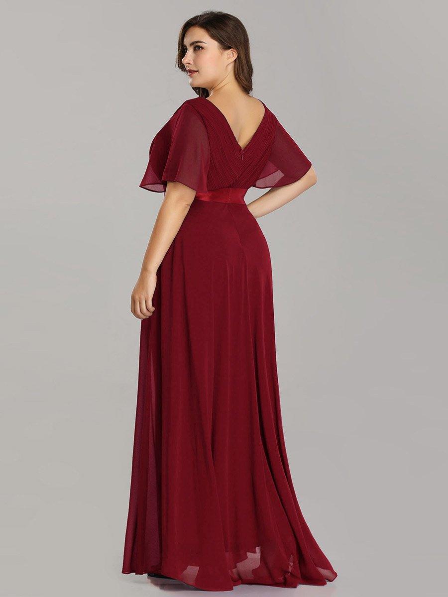 Taille personnalisée Robe de demoiselle d'honneur longue manches courtes #Couleur_Bordeaux