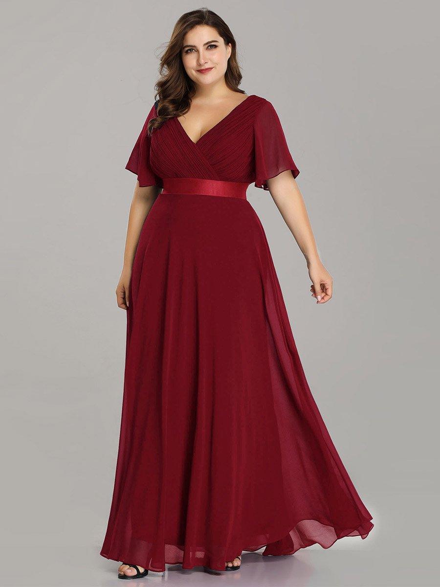 Taille personnalisée Robe de demoiselle d'honneur longue manches courtes #Couleur_Bordeaux