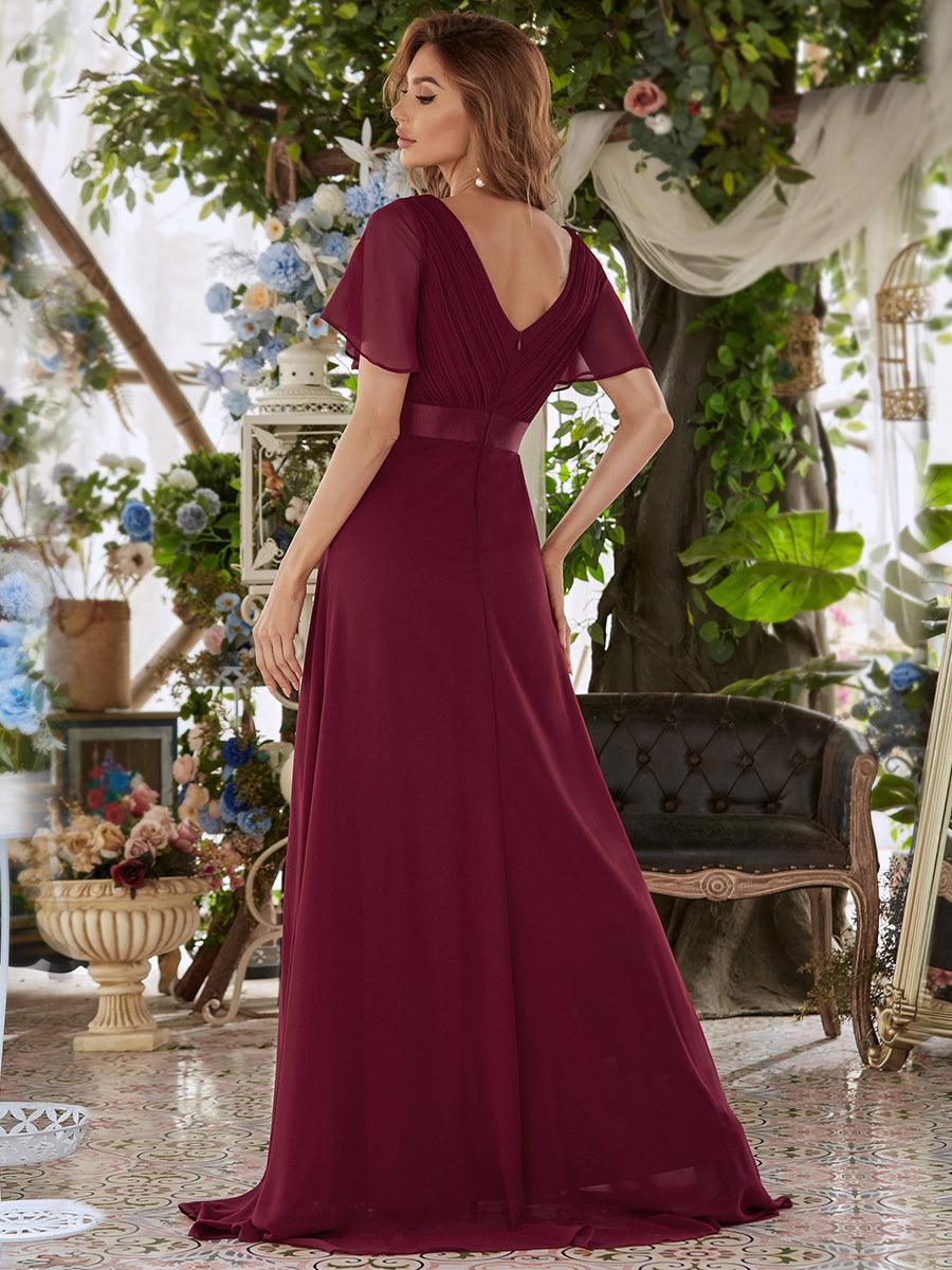 Taille personnalisée Robe de demoiselle d'honneur longue manches courtes #Couleur_Bordeaux