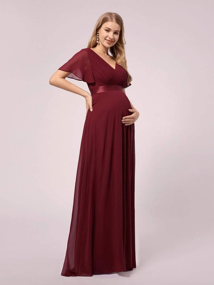Robe de maternité en mousseline simple à manches volantées #Couleur_Bordeaux
