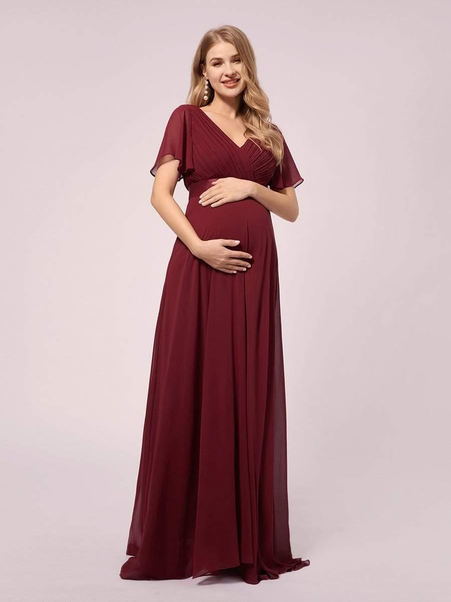 Robe de maternité en mousseline simple à manches volantées #Couleur_Bordeaux