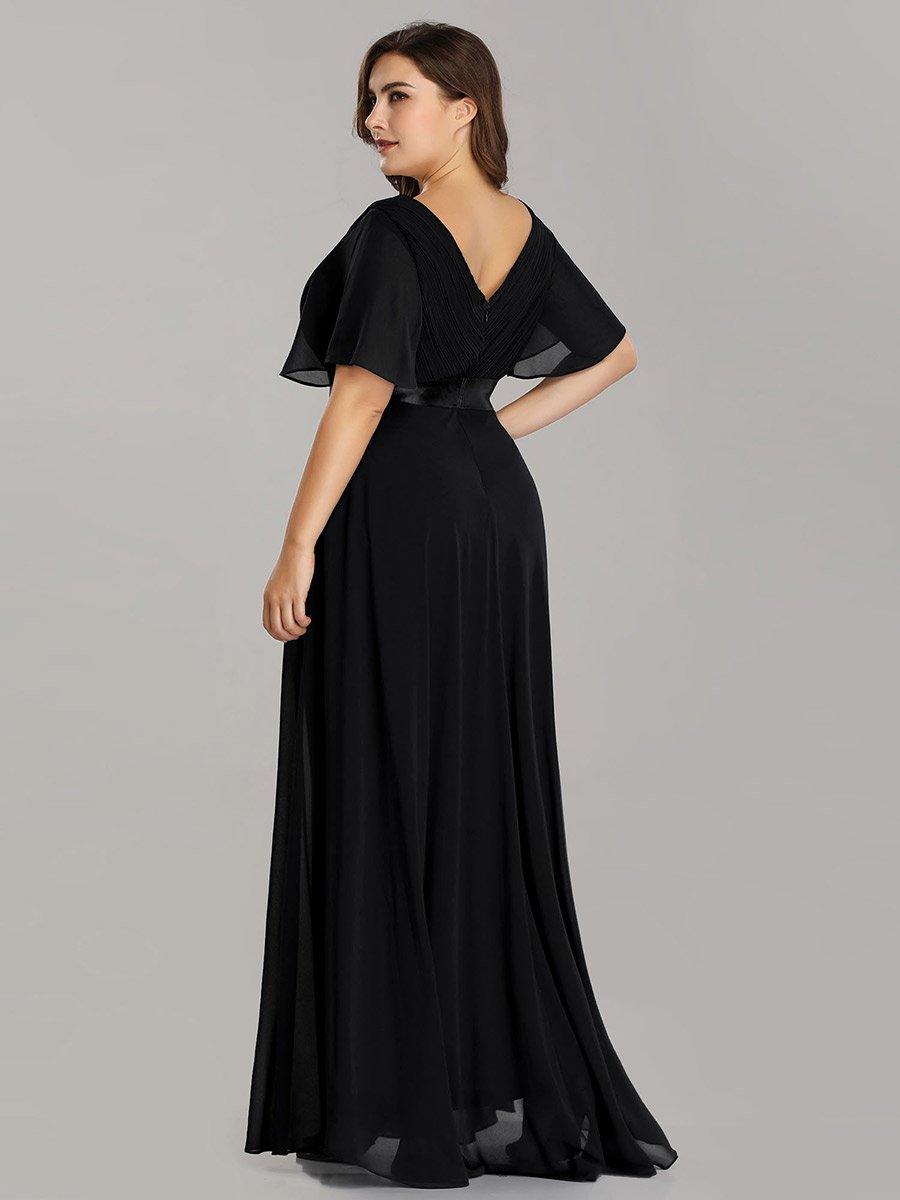 Taille personnalisée Robe de demoiselle d'honneur longue manches courtes #Couleur_Noir