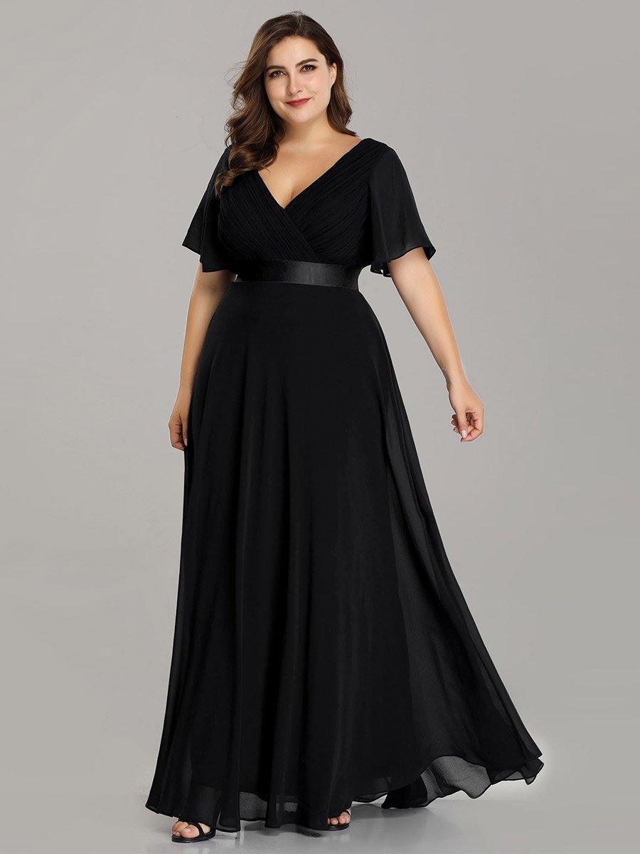 Taille personnalisée Robe de demoiselle d'honneur longue manches courtes #Couleur_Noir
