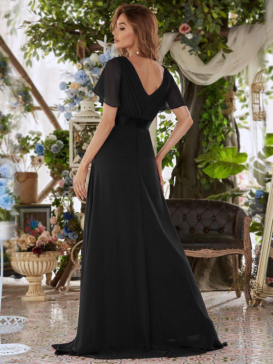 Taille personnalisée Robe de demoiselle d'honneur longue manches courtes #Couleur_Noir
