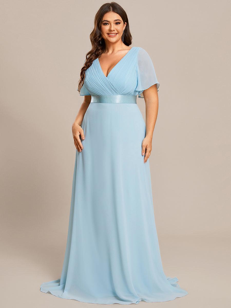 Taille personnalisée Robe de demoiselle d'honneur longue manches courtes #Couleur_Bleu Ciel