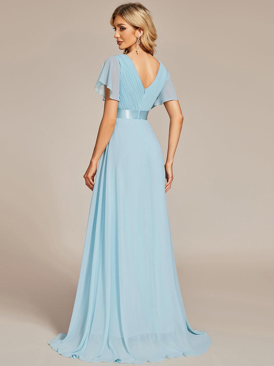 Taille personnalisée Robe de demoiselle d'honneur longue manches courtes #Couleur_Bleu Ciel