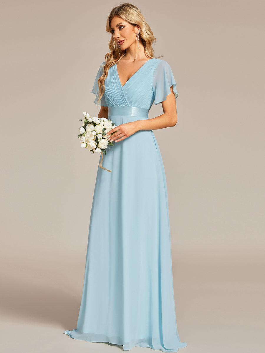 Taille personnalisée Robe de demoiselle d'honneur longue manches courtes #Couleur_Bleu Ciel