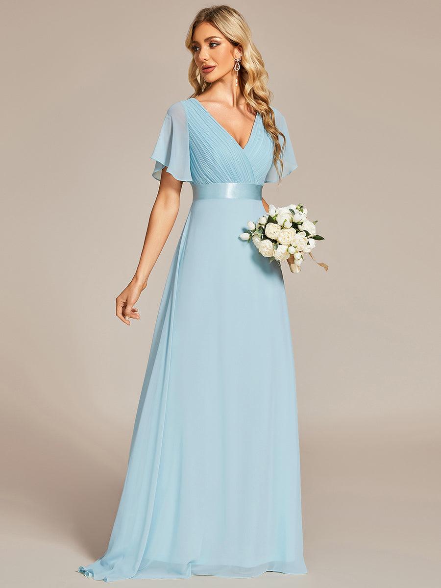 Taille personnalisée Robe de demoiselle d'honneur longue manches courtes #Couleur_Bleu Ciel