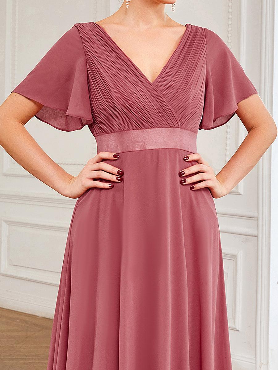 Taille personnalisée Robe de demoiselle d'honneur longue manches courtes #Couleur_Rose corail