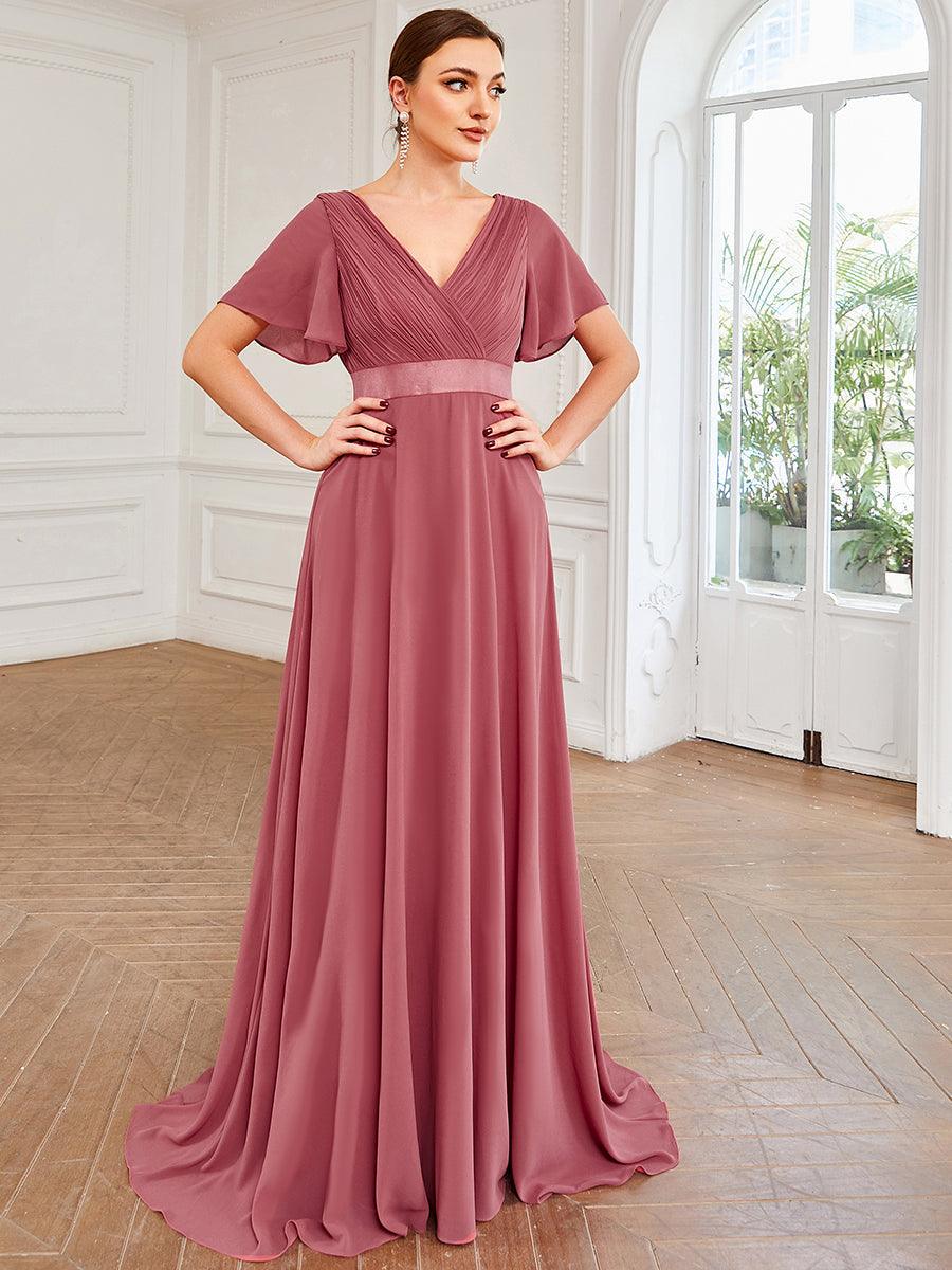 Taille personnalisée Robe de demoiselle d'honneur longue manches courtes #Couleur_Rose corail