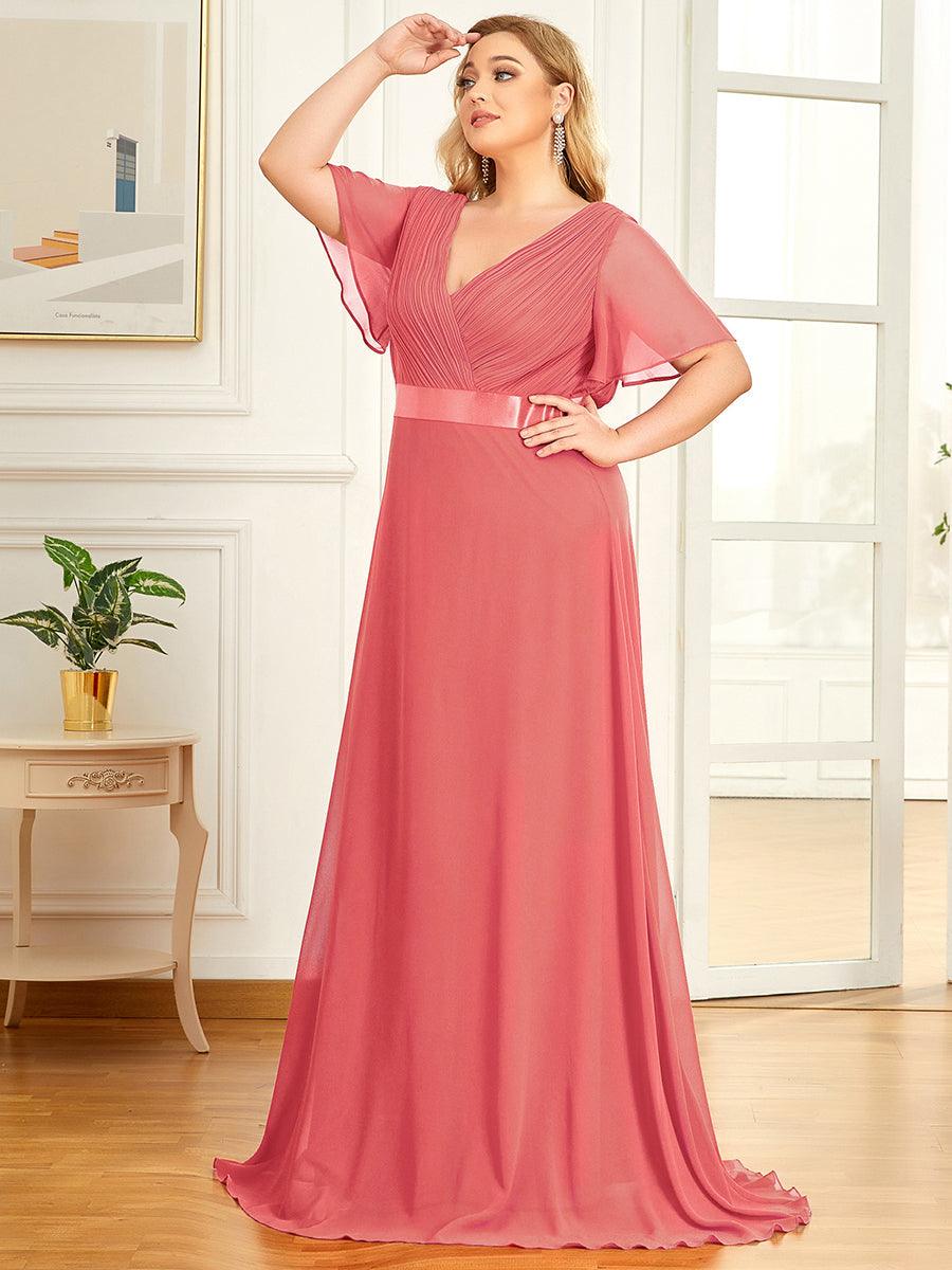 Taille personnalisée Robe de demoiselle d'honneur longue manches courtes #Couleur_Corail