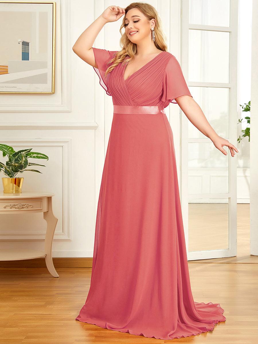 Robe Demoiselle d'Honneur Grande Taille Empire avec Manches Flottantes