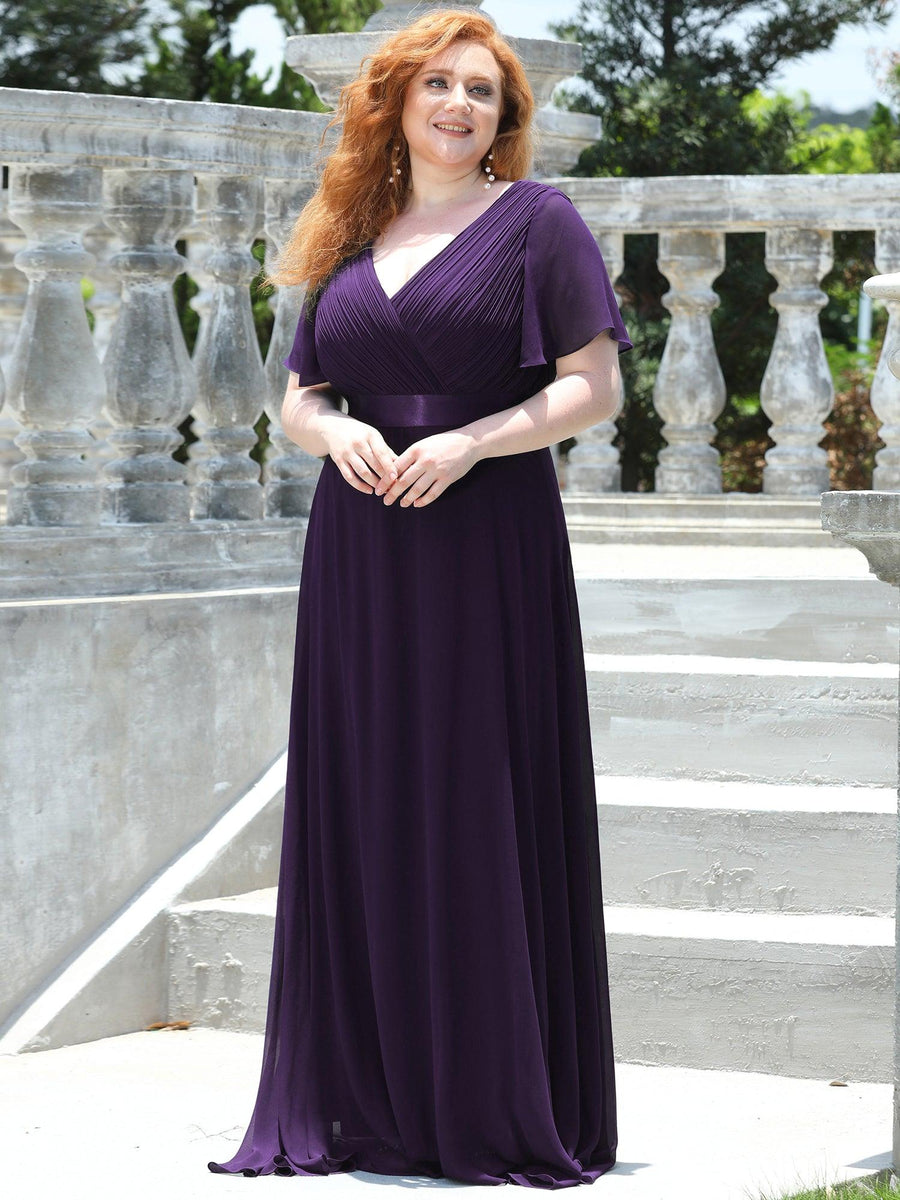Robe de Soirée Grande Taille TEmpire avec Manches Flottantes #Couleur_Violet Fonce