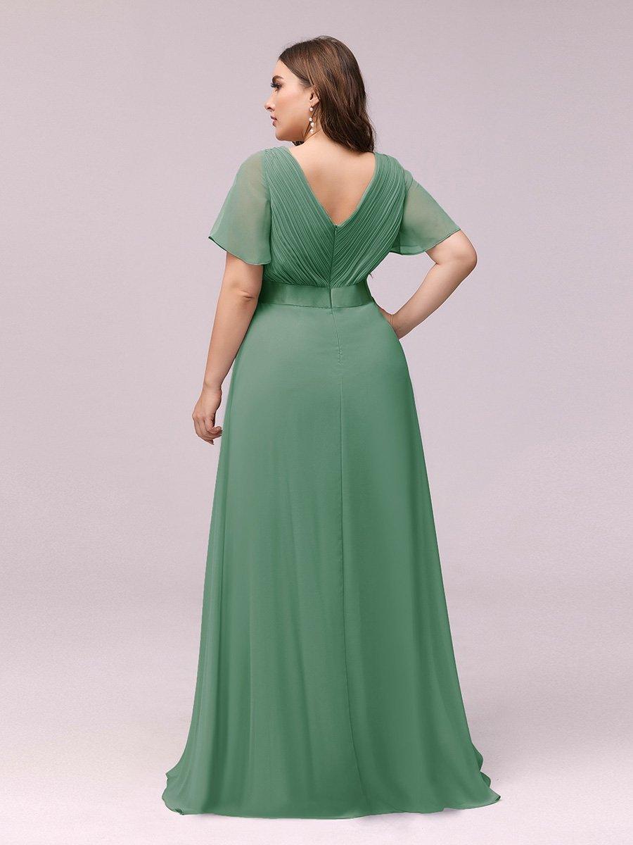 Taille personnalisée Robe de demoiselle d'honneur longue manches courtes #Couleur_Haricot Vert