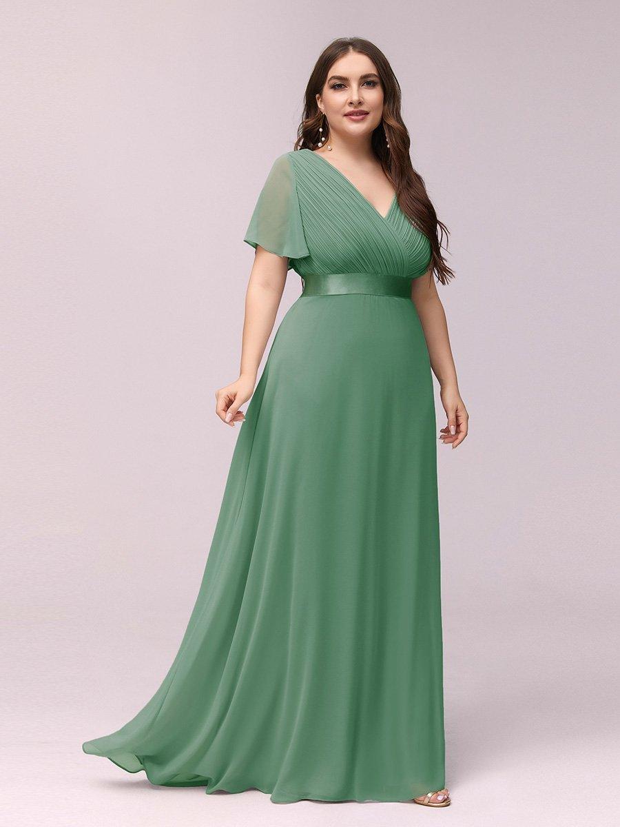 Taille personnalisée Robe de demoiselle d'honneur longue manches courtes #Couleur_Haricot Vert