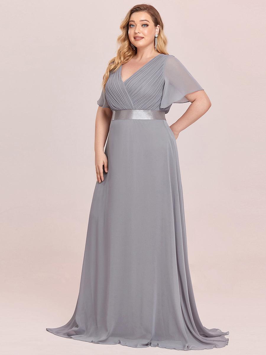 Robe de Soirée Grande Taille TEmpire avec Manches Flottantes #Couleur_Gris