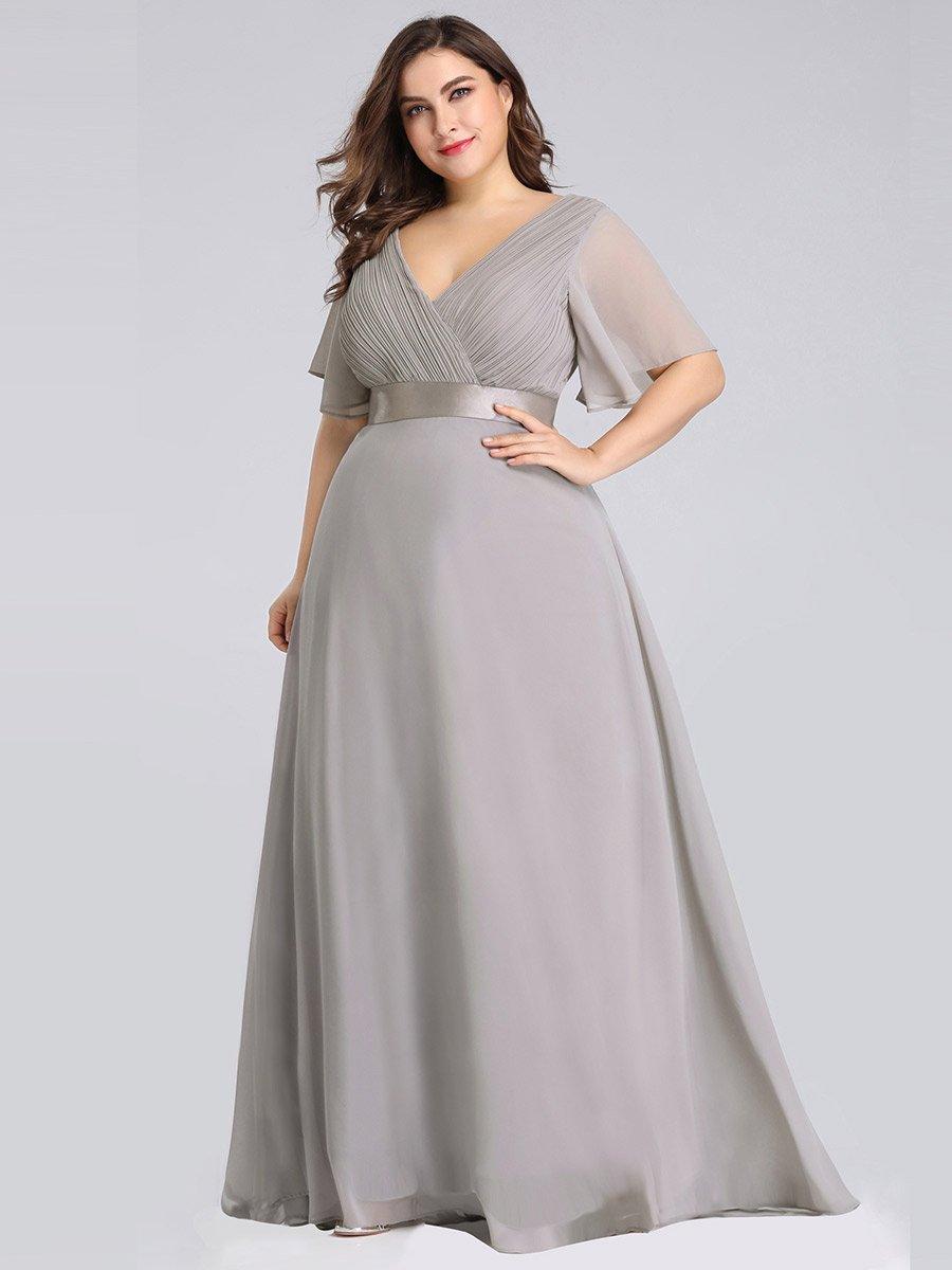 Taille personnalisée Robe de demoiselle d'honneur longue manches courtes #Couleur_Gris