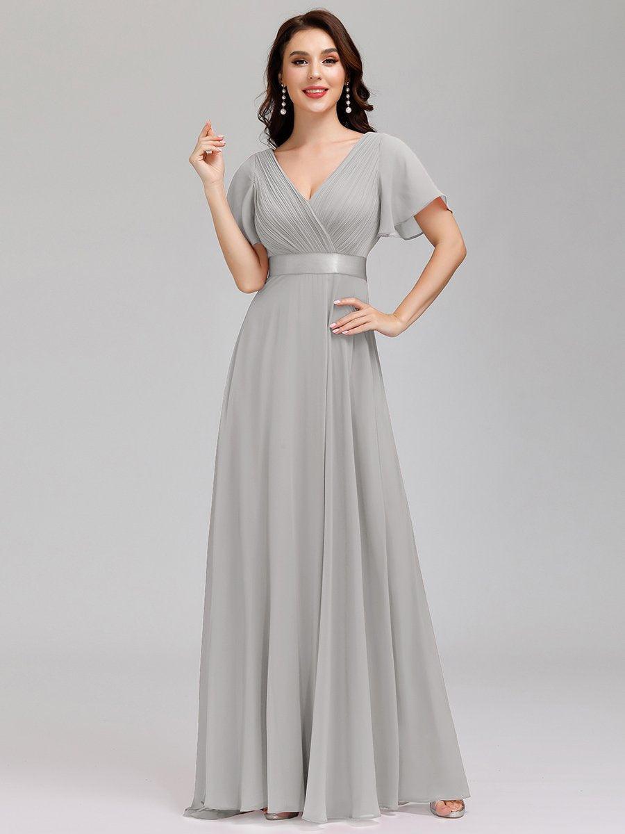 Taille personnalisée Robe de demoiselle d'honneur longue manches courtes #Couleur_Gris