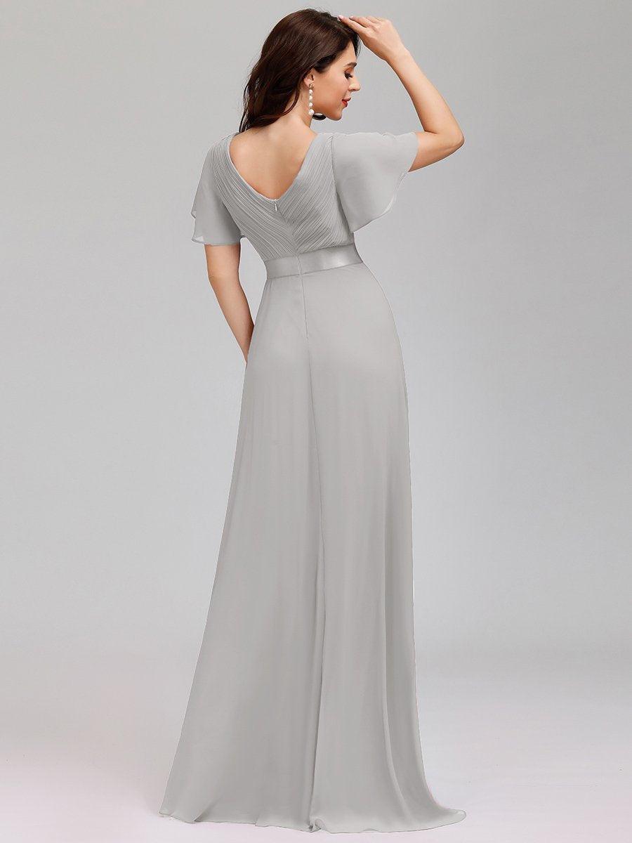 Taille personnalisée Robe de demoiselle d'honneur longue manches courtes #Couleur_Gris