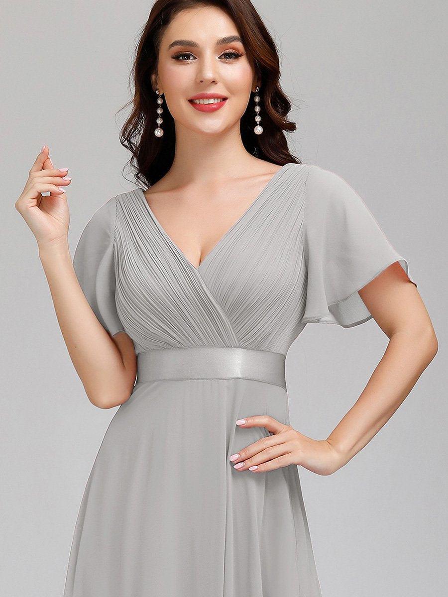 Taille personnalisée Robe de demoiselle d'honneur longue manches courtes #Couleur_Gris