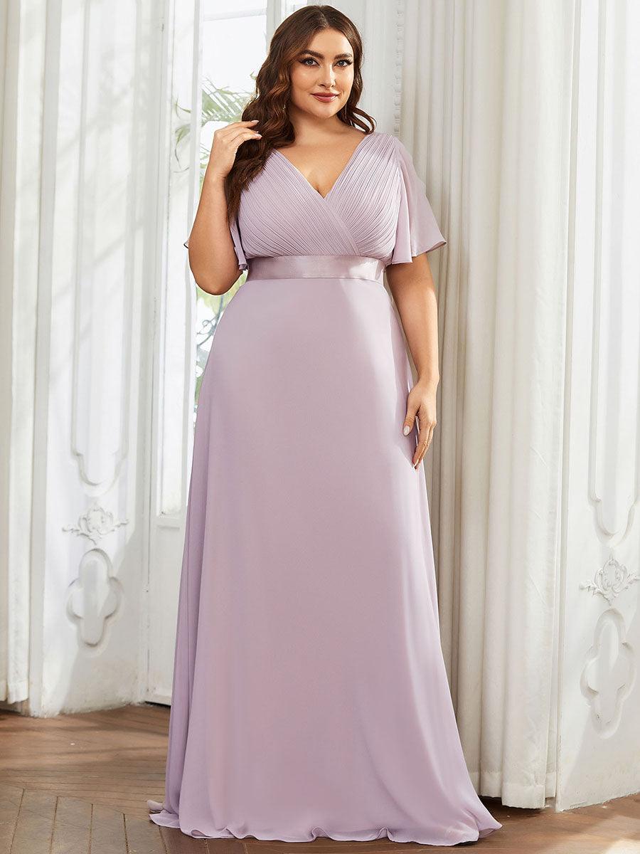Taille personnalisée Robe de demoiselle d'honneur longue manches courtes #Couleur_Lilas