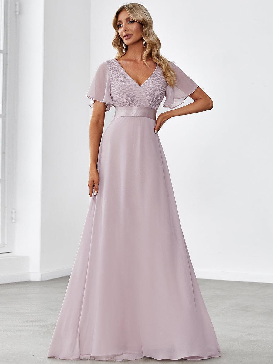 Taille personnalisée Robe de demoiselle d'honneur longue manches courtes #Couleur_Lilas