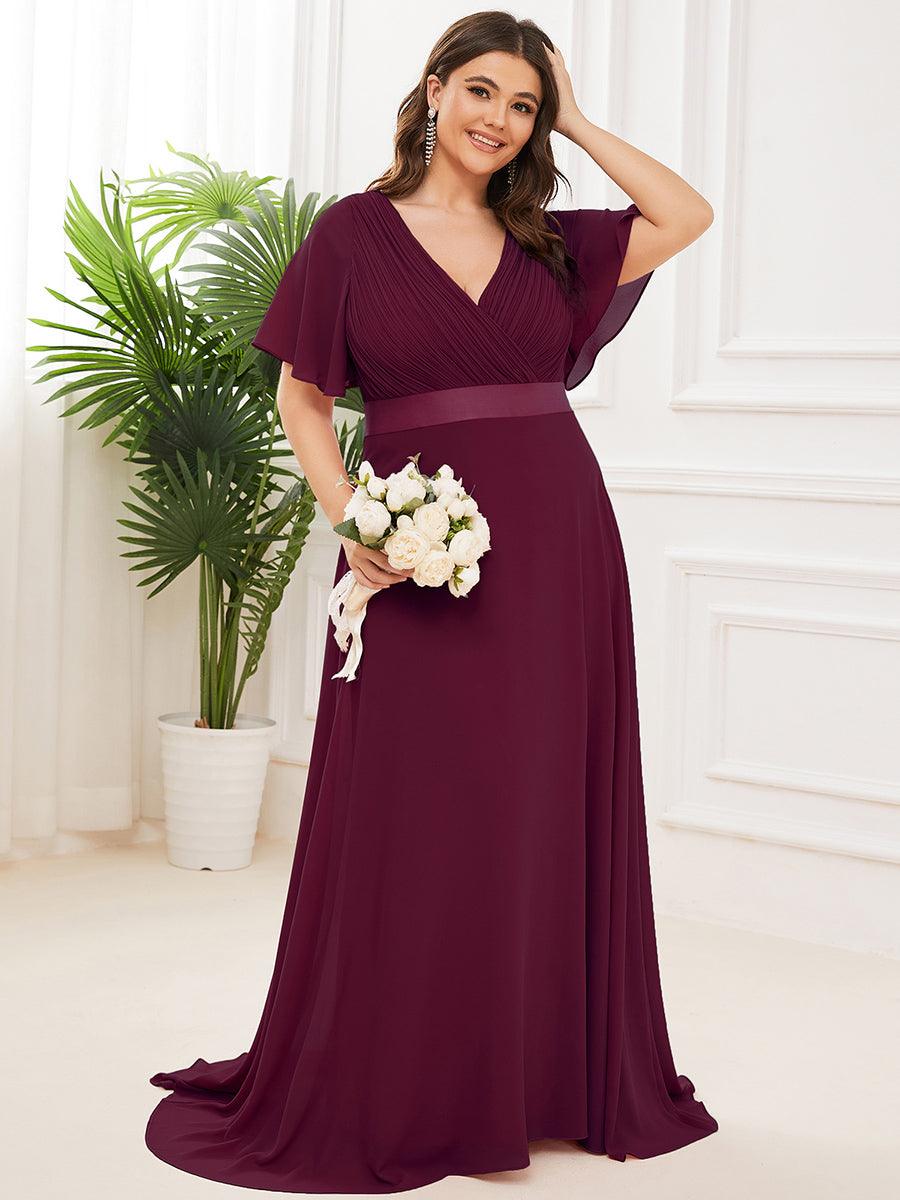 Taille personnalisée Robe de demoiselle d'honneur longue manches courtes #Couleur_Pourpre
