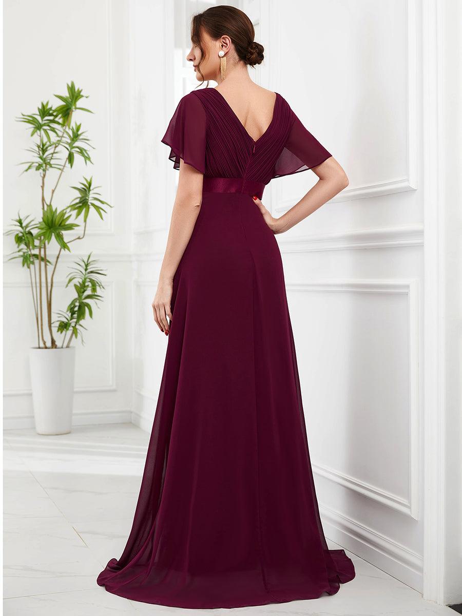 Taille personnalisée Robe de demoiselle d'honneur longue manches courtes #Couleur_Pourpre